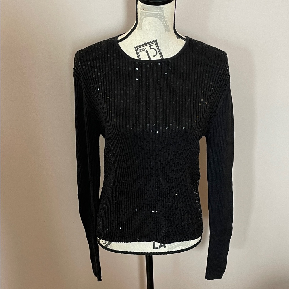Kasper Black Ribbed Knit Top